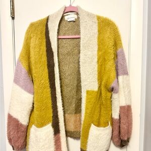 Anthropologie Mustard and Cream Colorblock Cardigan